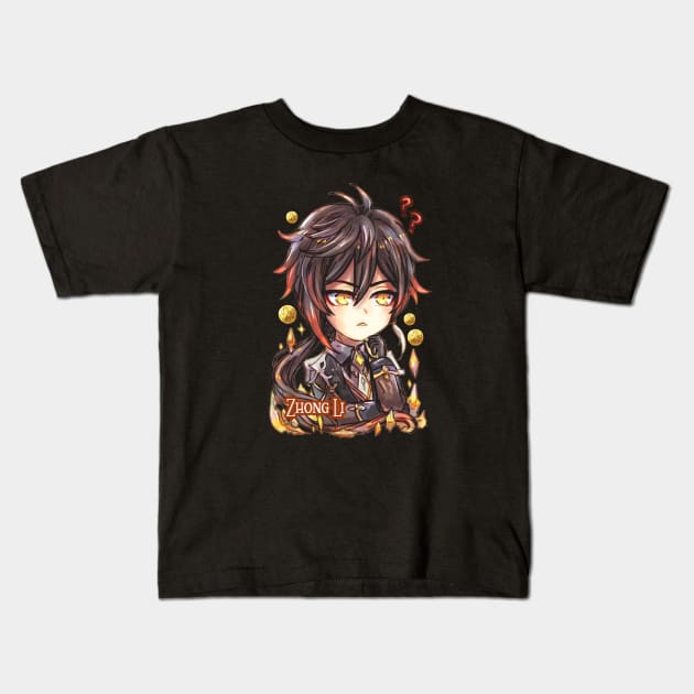 Genshin Impact Zhong Li no money Kids T-Shirt by candypiggy